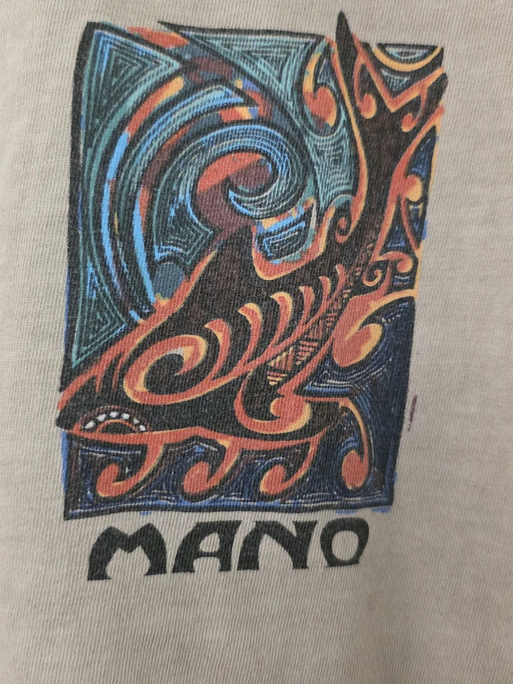 Crazy Shirts Hawaii MANO Shark Long Sleeve T Shirt Large Tan Graphic Back Print
